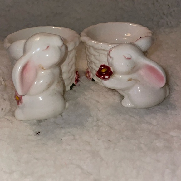 Vintage Avon White Bunny Rabbit Taper Candles Holders - Picture 1 of 6